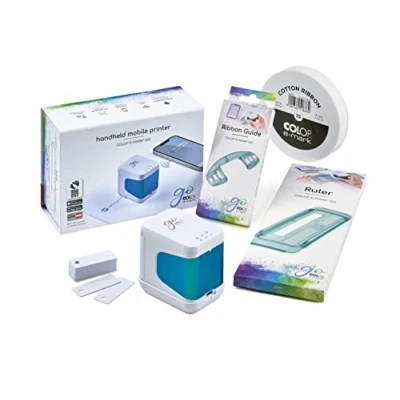 Imagen de Colop e Mark go Set Compuesto por la Impresora móvil GO, Regla, guía para impresión de Cintas, Cinta 15 mm, así como Carteles PVC y folleto, Color Blanco