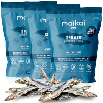 Imagen de MAIKAI Boquerones Deshidratados Pack de 3 x 100 g Chuches para Perros Premios 100% Naturales Snacks y Gatos Fuente Omega 6