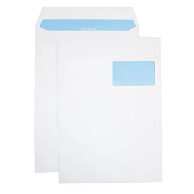 Imagen de Netuno 250 sobres de envío blanco C4 229 x 324 mm 90g grandes con ventana a la derecha bolsas a4 blancos