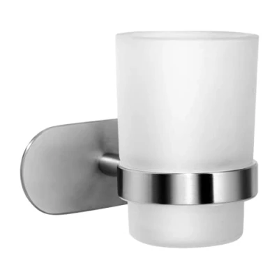 Imagen de Ambrosya Portacepillos de Dientes sin Taladrar Baño Taza Vidrio Pared Soporte Cepillo para Pegar (Acero Inoxidable (Cepillado))