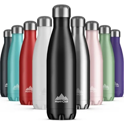 Imagen de Mont Clair Botella agua Acero Inoxidable Termica sin BPA, 12h de Bebida Caliente y 24h Fría, Termo con pared Doble Aislamiento, Isotermica 1L Nera