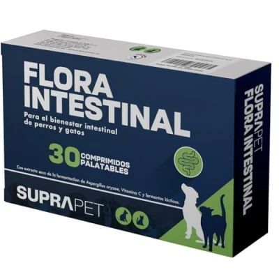 Imagen de Suprapet, Flora Intestinal para Perros y Gatos 30 comprimidos Alimento Complementario Natural con Fermentos Lácticos, Probióticos, Vitamina C Intestino, Bacteriana Defensas Inmunes