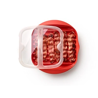 Imagen de Lékué Recipiente para cocinar Bacon al microondas, Microwave Cooker, Rojo