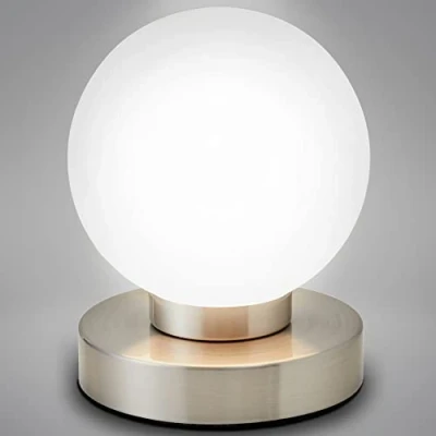 Imagen de B.K.Licht Lámpara de mesita noche táctil regulable en 3 pasos, casquillo E14, bola cristal blanco,lampara mesa, lampara escritorio,lampara lectura, noche, IP20