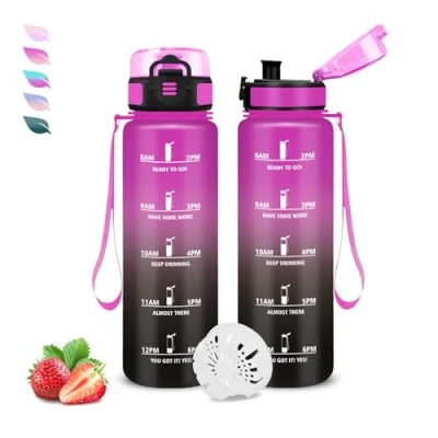 Imagen de Botella Agua Niños con Filtro, 500ml, Fácil de Limpiar, Cantimplora Motivacional Marca Tiempo, Infantil a Prueba Fugas, para Escuela, Running, Gym, Niños, Viajar
