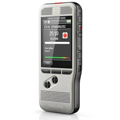 Imagen de Philips PocketMemo Grabadora de Voz DPM6000, Dictáfono Digital, Software Dictado SpeechExec Basic (suscripción 2 años incluida)