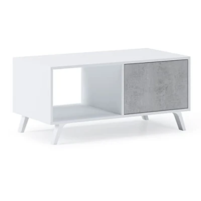 Imagen de Skraut Home Mesa de Centro 45 x 92 50 cm Baja Ideal para Salón o Comedor Modelo Wind Madera Resistente Mueble Auxiliar Acabado Blanco/Cemento