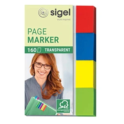 Imagen de SIGEL HN670 Marcapáginas transparentes y adhesivos, funda de 160 tiras 50 x 20 mm, 4 colores