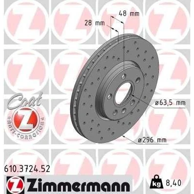 Imagen de ZIMMERMANN SPORT COAT Z 610.3724.52 Disco de freno 296 28 6/5 5 108 ventilación interna, perforado revestido VOLVO: V60 II