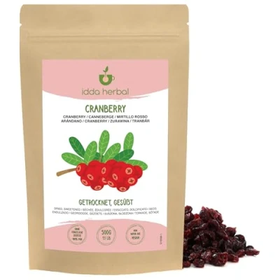 Imagen de Arándanos Secos (500g), Enteros, Endulzados con Jugo de Manzana, Suaves y Masticables, Snack Fruta Listo para Comer, Vegano
