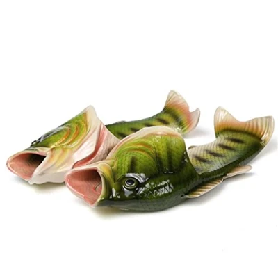 Imagen de UNIQSTORE Tricky Fisch Sandalias con forma de pescado, zapatillas estar por casa creativas, estilo pez, para la playa, calzado inspirado en peces, hombre, verde, 41/42 EU