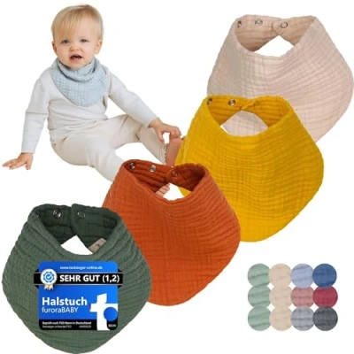 Imagen de Baberos bebe Recien Nacido (muy suave) muselina algodón orgánico ecologico GOTS + OEKO Tex 100 absorbente y transpirable Babero Bandana triangulares elegantes, accesorios (Flower)