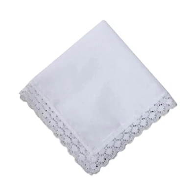 Imagen de White Hankie pañuelos de algodón con ribete encaje para mujer, muy suaves, lavables, bolsillo el pecho, blancos hombres,
