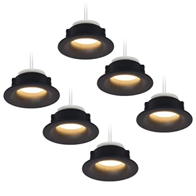 Imagen de HCFEI Juego de 6 focos LED empotrables redondos, color negro, 5 W, blanco cálido, regulable, 230 V, plano, diámetro 68 76 mm, orificio perforado, foco empotrable en techo