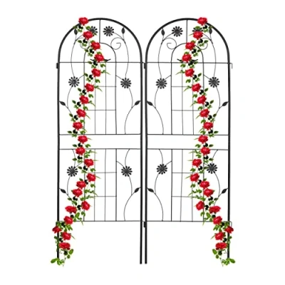 Imagen de Relaxdays Soportes para Plantas, Set de 2, 150 x 50 cm, Metal, Enrejado Enredaderas, Autónomos, con Estacas, Negro