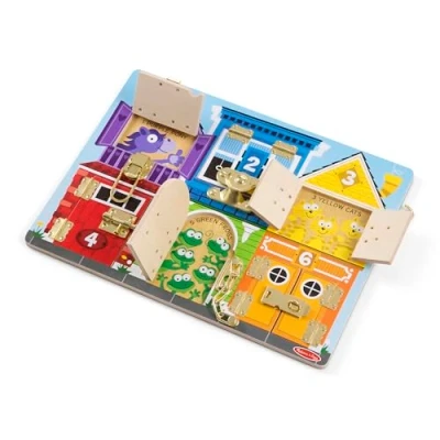 Imagen de Melissa &amp; Doug Tablero de Pestillos, Montessori Latches Board, Juguetes desarollo, Juguete madera, Habilidades motoras, 3+ Años, Regalo adecuado para niñas y niños