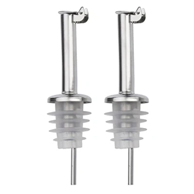 Imagen de Westmark 2 Boquillas de botella para servir bebidas espirituosas/aceite/vinagre, con tapa, tubo aire, Metal, acero inoxidable, Corcho silicona, Inox Standard, Plateado, 45532280