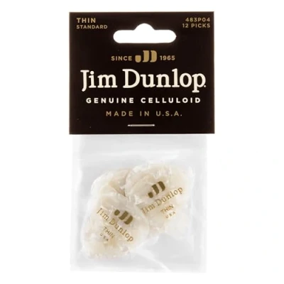Imagen de JIM DUNLOP Púas Genuine Celluloid Classic, Saco de 12, Blanco Perlado, Flexible