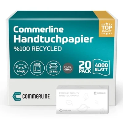 Imagen de Commerline 4000 hojas de toallas papel, 25 x 23 cm, papel toalla plegable ZZ para dispensador, 1 capa, desechable plegables inodoros, higiénicas