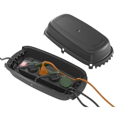 Imagen de D Line, Caja de organización Cables, Unidad Resistente a la Intemperie para Extensiones, Certificación IP54 290mm (Largo) x 125mm (Ancho) 110mm (Alto) Negra