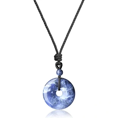 Imagen de COAI Collar Ajustable con Colgante Buñuelo/Ping&#039;An Kou de Sodalita para Hombres y Mujeres