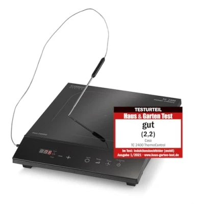 Imagen de CASO TC2400 Thermo Control Placa de inducción individual con termómetro para freír y cocinar forma precisa, perfecta SousVide, rango temperatura 60 240 C, temporizador, 2400 W