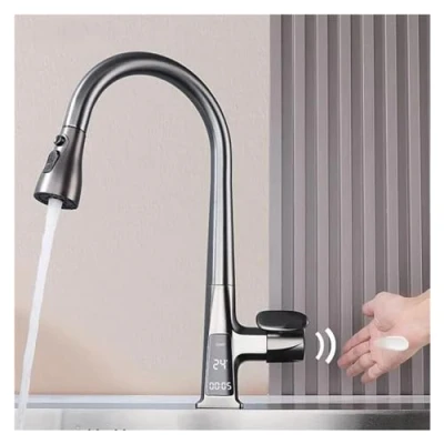Imagen de Grifo de cocina con Sensor pantalla Digital, grifos mezcladores agua extraíbles giratorios 360 ​​, flexibles ，Grifos