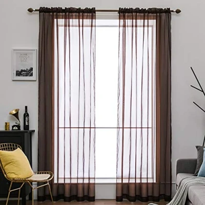 Imagen de MIULEE Cortinas Poliéster Translúcida Fresca Transparente Salon Ventana Visillo Moderno para Sala Cuarto Dormitorio Habitación Comedor Cocina Salón de Esatr 2 Unidades 140 x 225cm Café