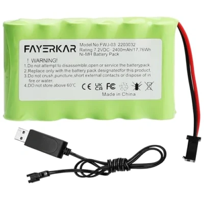 Imagen de Fayerkar batería de 7,2 V NI MH, recargable AA RC 2400 mAh, con cable carga, conector SM para camiones teledirigidos, iluminación, herramientas eléctricas