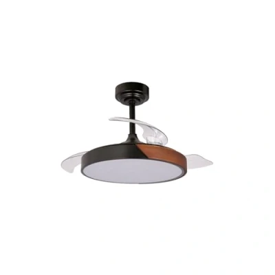 Imagen de ventilador de techo taoro negro madera motor DC aspas retractiles 2 tamaños Lampara con luz regulable