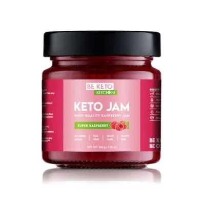 Imagen de BeKeto Keto Mermelada Super Frambuesa 200g apta para baja en carbohidratos, vegana, sin gluten, natural y completamente libre de azúcar.