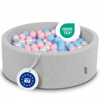 Imagen de KiddyMoon 90X30cm/200 Bolas ∅ 7Cm Piscina De para Ninos Hecha En La UE, Gris Clr:Azul Clr/Rosa Clr/Perla