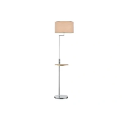 Imagen de Trio Leuchten Claas 400400107 Lámpara de pie (metal níquel mate, pantalla tela, color gris, estante madera, no incluye 1 bombilla E27)