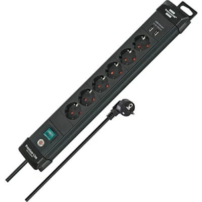 Imagen de Brennenstuhl Premium Line regleta de enchufes con 6 Tomas Corriente y USB (Cable 3m, Carga USB, Interruptor, montable, Made in Germany) Negro