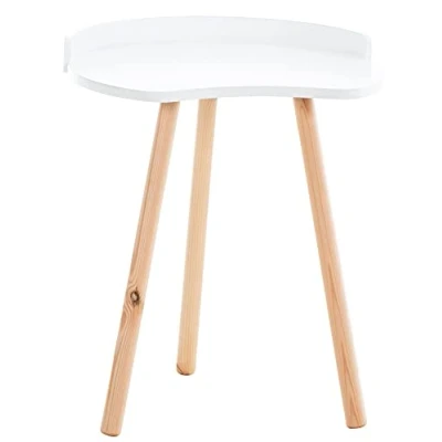 Imagen de CLP Mesa Auxiliar Jannis De Madera MDF En Estilo Escandinavo I Decorativa Forma Riñon con Patas Acampanadas, Color:Blanco