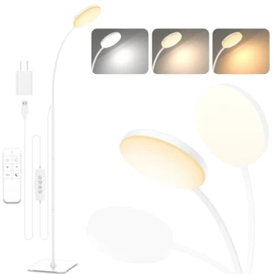 Imagen de Mojimdo Lámpara de Pie con Mando a Distancia, [3 Colores y 10 Brillos] LED Lectura Pie, Regulable Ajustable Flexible para Habitación Infantil, Oficina, Sala Estar