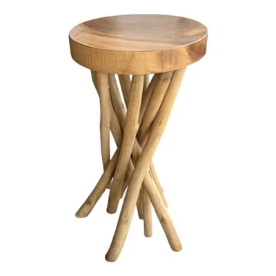 Imagen de Fahome Taburete de Madera Redondo, Mesa Auxiliar Natural, para Muebles, samán, Flores, Macizo