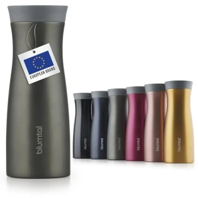 Imagen de Blumtal Vaso Térmico Café con cierre hermético para bebidas frías y calientes Termo pequeño llevar, Verde Grisaseo, 380 ml