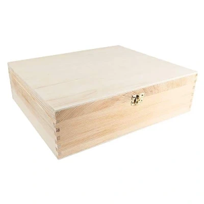 Imagen de caja de vino madera con tapa, 3 compartimentos interiores, 35 x 30 10 cm, cierre metal dorado, ideal para manualidades y pintura, DIY