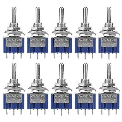 Imagen de SPDT 10 piezas interruptor de palanca, palanca encendido y apagado mini 3 posiciones pines 6 mm A 125 VAC