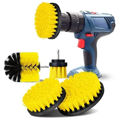 Imagen de YIHATA Cepillo de Taladro Eléctrico 4 Pieces, Juego Limpieza Hogar, Multifuncionales Brochas para Limpiar Paredes, Baño, Cocina, Tapiceria Coche, Piso Azulejo, Esquinas, Terraza Amarillo