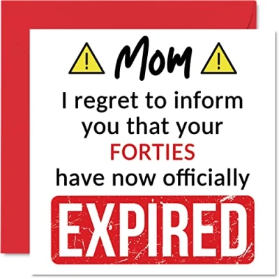 Imagen de Stuff4 Divertidas tarjetas de 50 cumpleaños para mamá Your Forties Have Expir, tarjeta feliz mamá, hijo e hija, 145 mm x mm, bromas humorísticas,