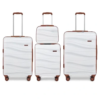 Imagen de Kono Juego de 4 Maletas, Maletas Viaje Cabina, Mano con Cerradura TSA, Equipaje Ligeras, Resistentes(Blanco Crema)