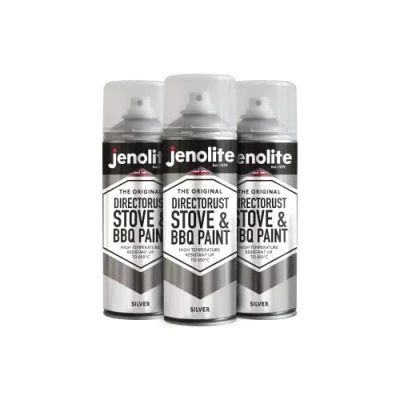 Imagen de JENOLITE Directorust Pintura en aerosol para barbacoa y estufa PLATA Resistente a temperaturas muy altas hasta 650C Barbacoas, estufas, chimeneas, automoción 3x400ml