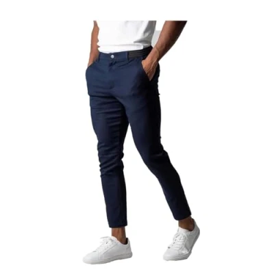 Imagen de Bizgent Active pantalones chinos para hombre, básicos, casuales, ajustados, elásticos, con parte delantera plana, de vestir azul, 27 32