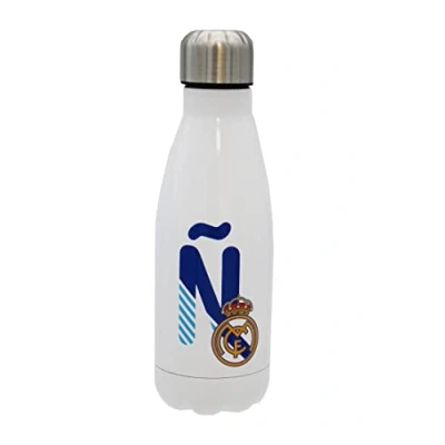 Imagen de CYPBRANDS Botella Personalizable Blanca DE Acero 550ML Real Madrid, Unisex Adulto, Plata, Diseño Letra Ñ