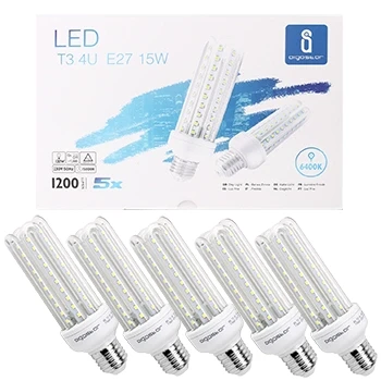 Imagen de Aigostar 15W Bombilla LED E27 Luz Blanca Fría 6500K, Ángulo 360, 1510 lúmenes, No regulable, B5 T3 4U Lámpara Caja de 5 unidades