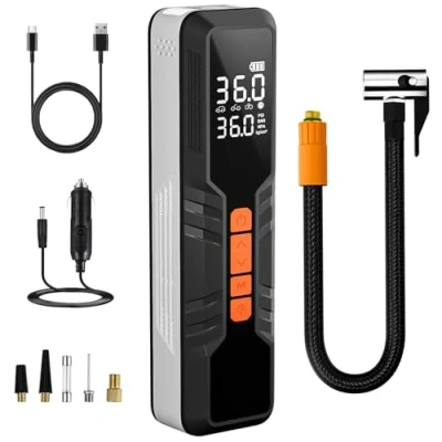 Imagen de Gaethra 10000mAh Compresor Aire Portatil, 150PSI Inflador Ruedas Coche con Pantalla LCD, 4 Modos, Mini de Powerbank, Electrico Air Compressor