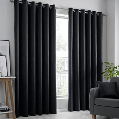 Imagen de Fusion Strata Par de Cortinas con Ojales 168 cm Ancho x 137 caída, Color Negro