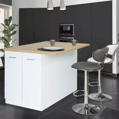 Imagen de IDMarket Ilot Central IVO 120 cm, color blanco con encimera de haya